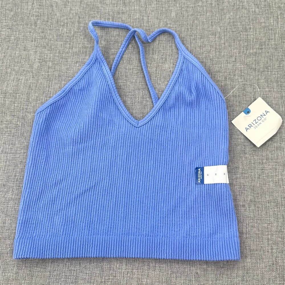 NEW! Arizona Jean Cropped Sleeveless Top Medium Ribbed Stretch Wellington Blue